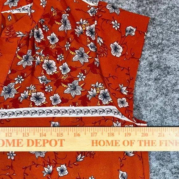 Liz Claiborne Blouse Womens Small Orange Floral Cap Sleeve V-Neck Boho Office - Picture 10 of 12